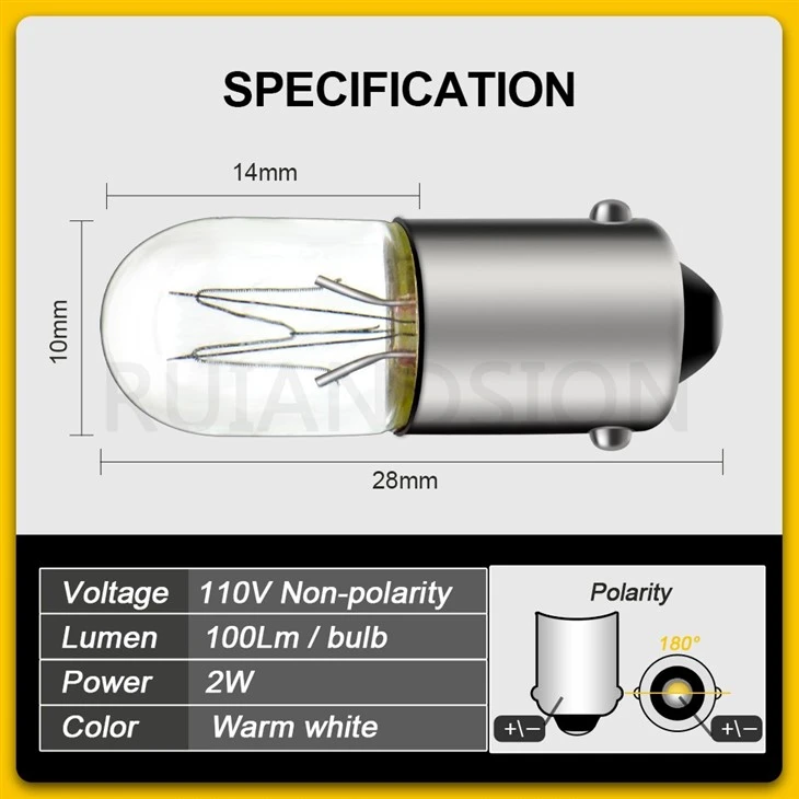 Ruiandsion BA9S Hot Sale Wire Interior Car Lights Indicator Light Bulb 110V White Ruiandsion BA9S Hot Sale Wire Interior Car Lights Indicator Light Bulb 110V White