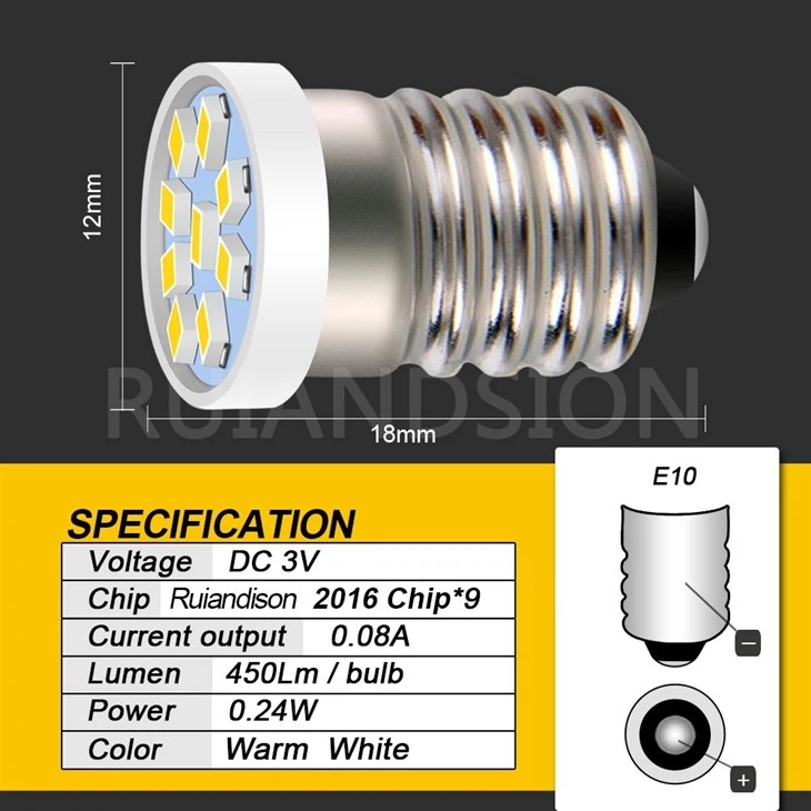 Ruiandsion E10 Flashlight Bulb Torch Bulbs Work Lights For Sale 3V 4.5V 6V 12V 24V Ruiandsion E10 Flashlight Bulb Torch Bulbs Work Lights For Sale 3V 4.5V 6V 12V 24V